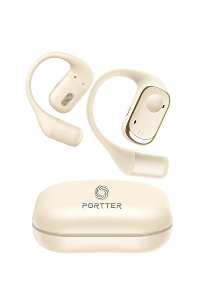 PORTTER Portter® Open-Ear Wireless Headphones – Y30, Bluetooth 5.3, Battery life-up to 6 h/Case-42 h, Black/Beige