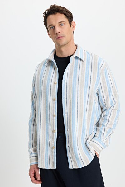 Tudors Men's Relax Fit Comfortable Cut Sports Collar Striped Lumberjack Shirt