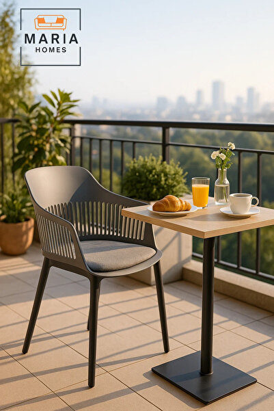 MARIA HOMES Grey Plastic Armchair with Black Legs Modern Ventilated Backrest Chair for Indoor & Outdoor Seating