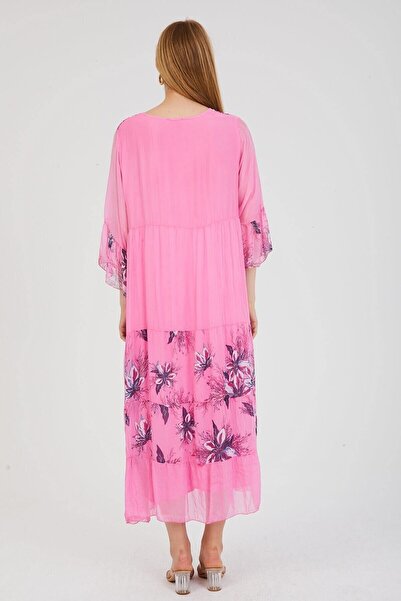 della moor Ροζ ιταλικό φόρεμα με λουλουδάτο σχέδιο με επένδυση από μετάξι