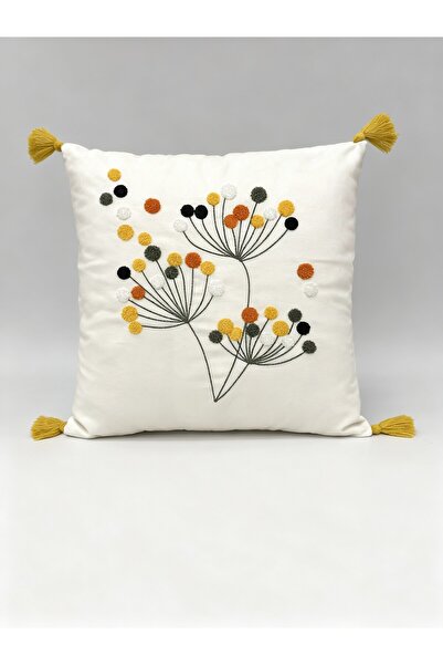 MACASA Single Punch Embroidered 100% Cotton White Fabric Throw Pillow Cover