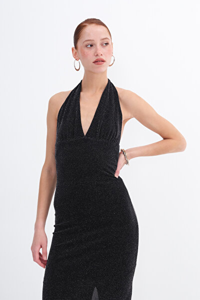 Addax Glitter Long Dress with Halter Neck E12388