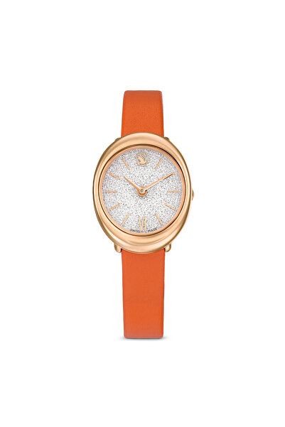 Swarovski Imber oval Saat, İsviçre Üretimi, Deri kayış, Turuncu, Pembe altın ...