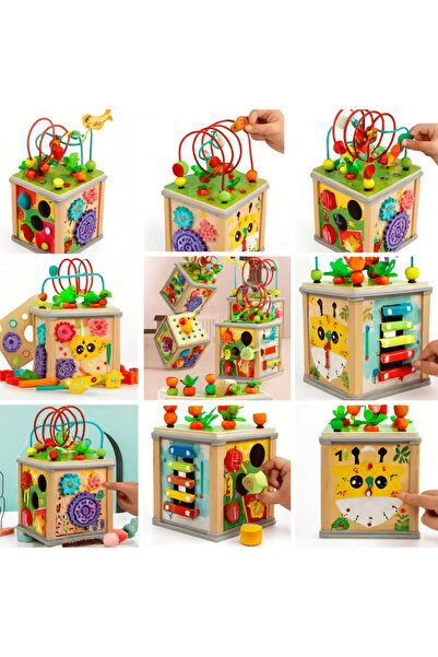OEM Cub Montessori din lemn cu ciocanitoare, 10 activitati in 1