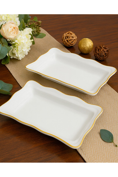 ŞURA MUTFAK 2 Pieces Gold White Serenat Boat Plate 24X15X4Cm