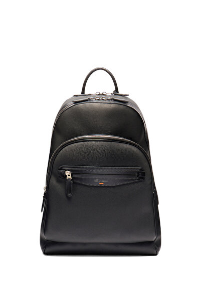 Santoni Siyah Erkek Deri Sırt Çantası