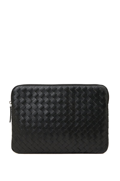 Bottega Veneta Siyah Örgü Dokulu Erkek Deri El Portföyü