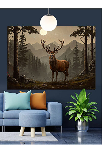Tablo Mega Ormanda Duran Geyik Figürü Dekoratif Kanvas - Mdf Ahşap Tablo