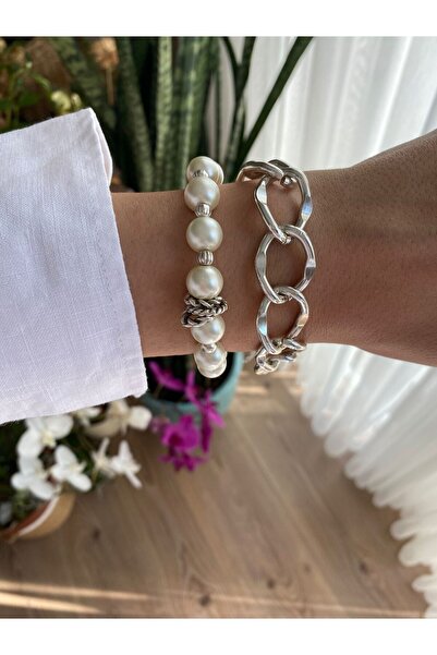 stainless steell Double Pearl Design Bracelet Set