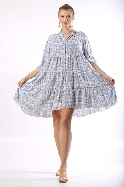 della moor Gray Italian Half Button Floral Pattern Loose Dress