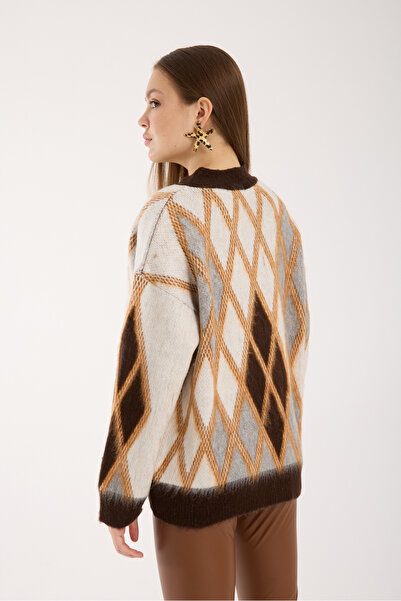 İLKCET MODA Ethnic Patterned Oversized Premium Women's Cardigan