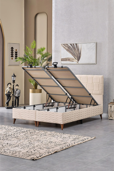 Evdemo Vizyon Çift Kişilik Baza Başlık Set Krem 150*200