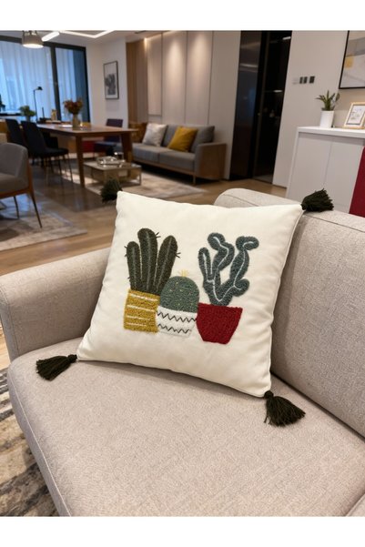 MACASA Single Punch Embroidered 100% Cotton White Fabric Throw Pillow Cover
