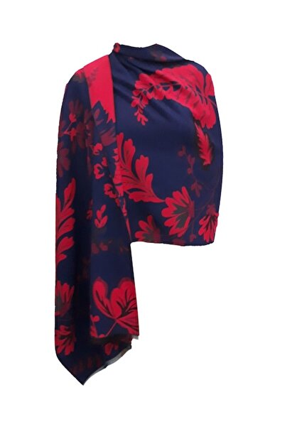 L-line fashion Women's shawl, double-sided, navy-red, floral pattern, 190x65 cm