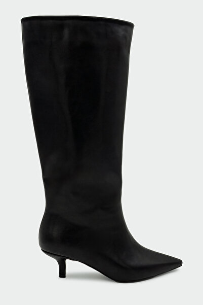 LAMİNTA Γυναικείες φλατ μπότες με μυτερή μύτη από μαύρο δέρμα Polka