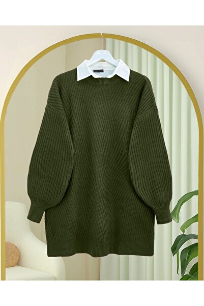 Modamorfo Crew Neck Diamond Pattern Knitwear Sweater - Khaki