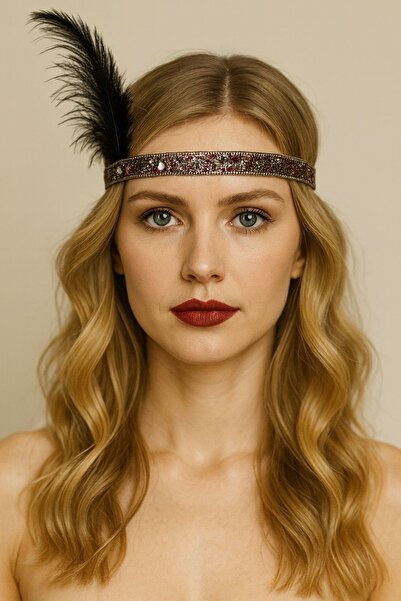 Bukiro Feather Headband with Stones in Real Stone Party New Year Special Desi...