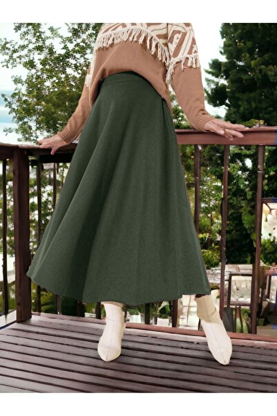 Modamorfo Zippered Cashmere Bell Skirt - Khaki