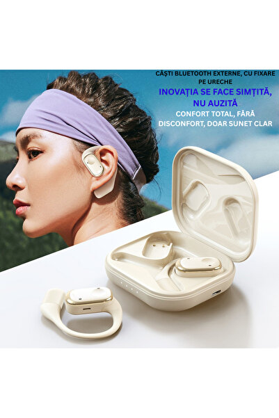 PORTTER Portter® Open-Ear Wireless Headphones – Y30, Bluetooth 5.3, Battery life-up to 6 h/Case-42 h, Black/Beige