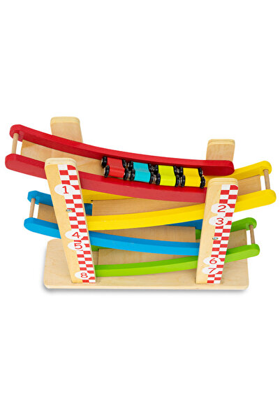 Nurio Wooden Race Track with Lanes and Racing Cars -