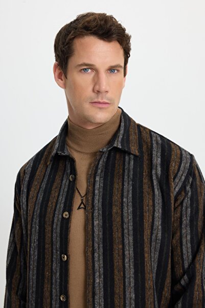 Tudors Men's Relax Fit Comfortable Cut Sports Collar Striped Lumberjack Shirt