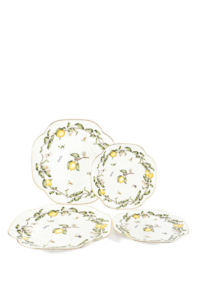 Mikasa Moor Sunleaf Porselen 2'li Pasta Tabağı ve 2'li Servis Tabağı Seti