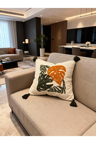 MACASA Single Punch Embroidered 100% Cotton White Fabric Throw Pillow Cover