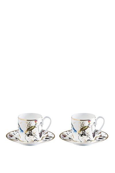 Roberto Cavalli Garden's Birds Kuş Desenli Porselen 2 Kişilik Türk Kahvesi Fincan Takımı