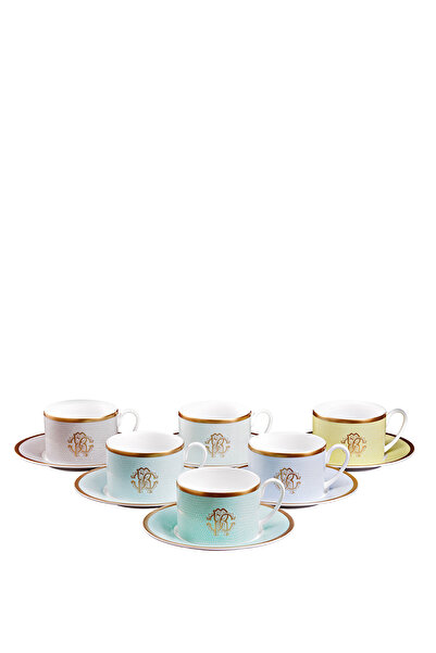 Roberto Cavalli Lizzard Sunrise 6 Kişilik Pastel Renkli Porselen Kahve ve Çay Fincan Takımı