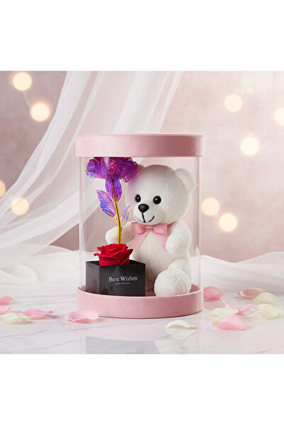 Mareluxe Kadife Kutu Serisi Peluş Ayıcık & Yapay Çiçek Sürpriz Bileklik/Kolye...