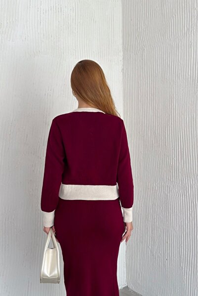 Noi Belis Crew Neck Cardigan Midi Skirt Knitwear Bottom-Top Set Aw25Au0039