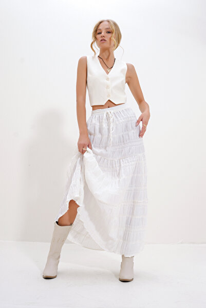 Trend Alaçatı Stili Women's White Lace Detailed Bohemian Skirt Alc-X12708