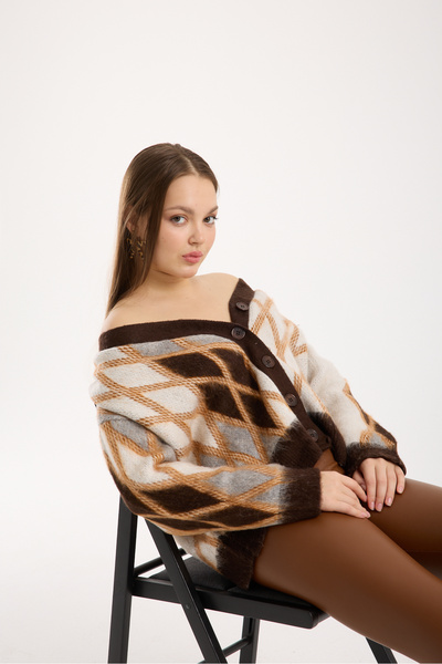 İLKCET MODA Ethnic Patterned Oversized Premium Women's Cardigan