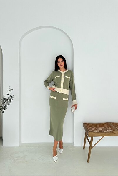 Noi Belis Crew Neck Cardigan Midi Skirt Knitwear Bottom-Top Set Aw25Au0039