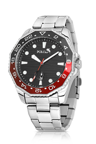 Polo Air Mercek Calendar Rotating Case Silver Red Black Men's Wristwatch Pl-7047E1X