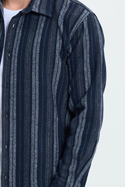 Tudors Men's Relax Fit Comfortable Cut Sports Collar Striped Lumberjack Shirt