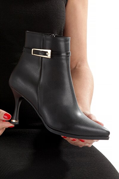 Modabuymus Black Matte Buckle Thin Heeled Women's Boots Onemoresu2