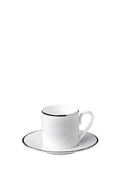 Roberto Cavalli Lizzard Platin Yılan Derisi Desenli Porselen Türk Kahvesi Fincan ve Tabağı