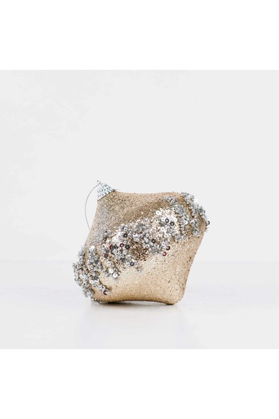 Ritzz Ασημένιες χάντρες και πούλιες - Στολίδι από πεύκο με λεπτομέρεια από παγιέτες σαμπάνια 10 εκ.