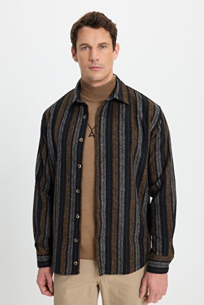Tudors Men's Relax Fit Comfortable Cut Sports Collar Striped Lumberjack Shirt