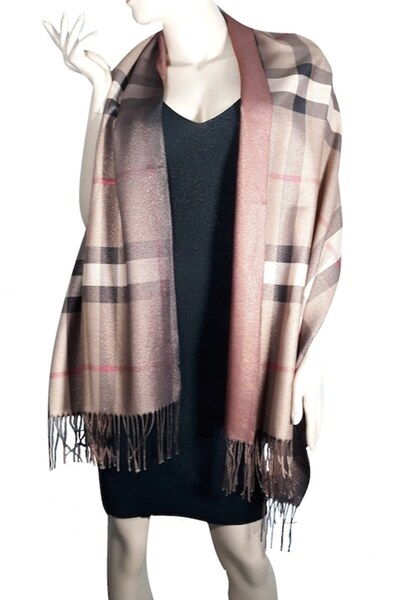 L-line fashion Women's double-sided shawl with lurex inserts, brown/copper