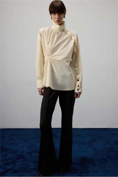 Touche Asimetrik Poplin Gömlek Bej