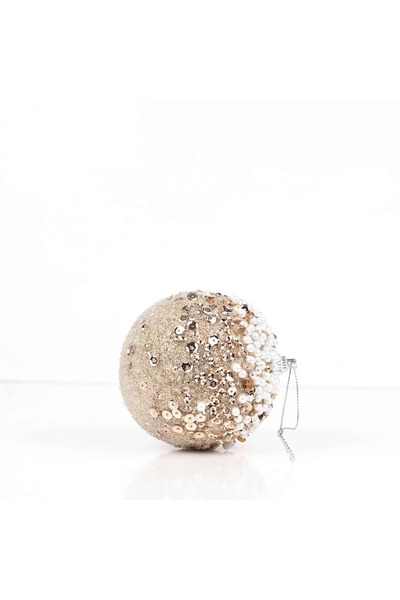 Ritzz Στολίδι από πεύκο με λεπτομέρειες από πέρλες και παγιέτες σε χρώμα σαμπάνιας 8 εκ.