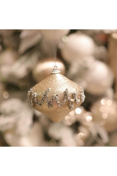 Ritzz Ασημένιες χάντρες και πούλιες - Στολίδι από πεύκο με λεπτομέρεια από παγιέτες σαμπάνια 10 εκ.