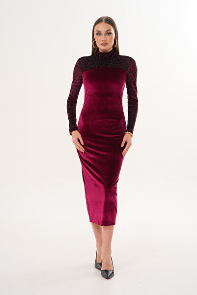 MILANOFOX Velvet Devore High Neck Dress