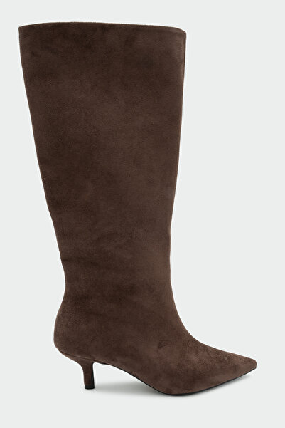 LAMİNTA Polka Bitter Brown Suede Women's Pointed Toe Flat Boots