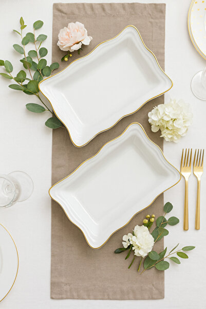 ŞURA MUTFAK 2 Pieces Gold White Serenat Boat Plate 24X15X4Cm