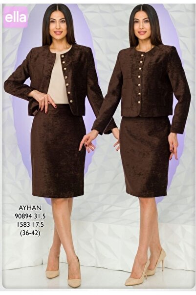 AYHAN Buttoned Velvet Chiffon Skirt Suit