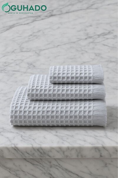 Elegant 3-Piece Bathroom, Face and Hand Towel Set with Waffle Pattern