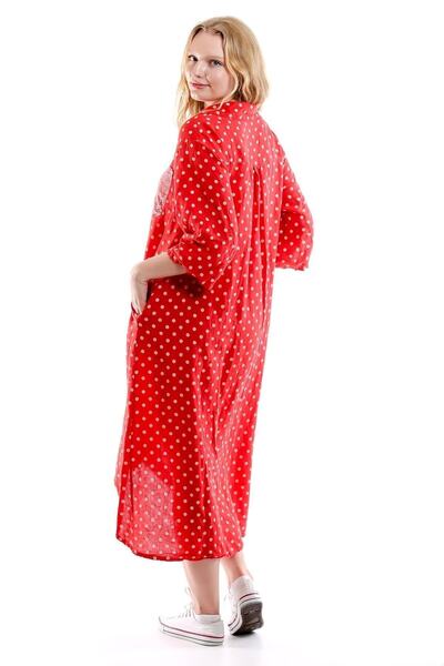 della moor Red Italian Polka Dot Patterned Linen Shirt Dress